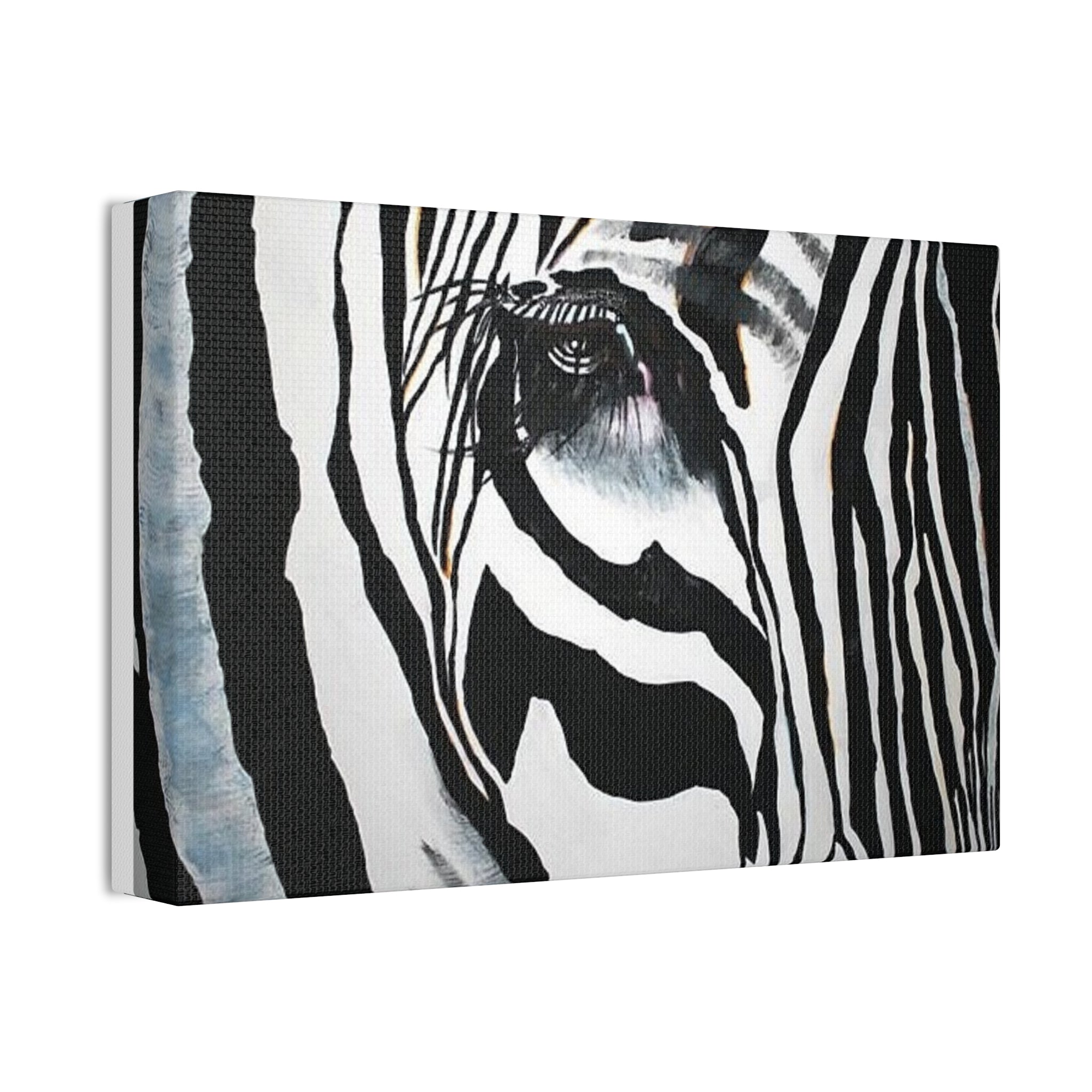 Zebra Eye Canvas Wall Art – Black & White Wildlife Print, 1.5" Stretched
