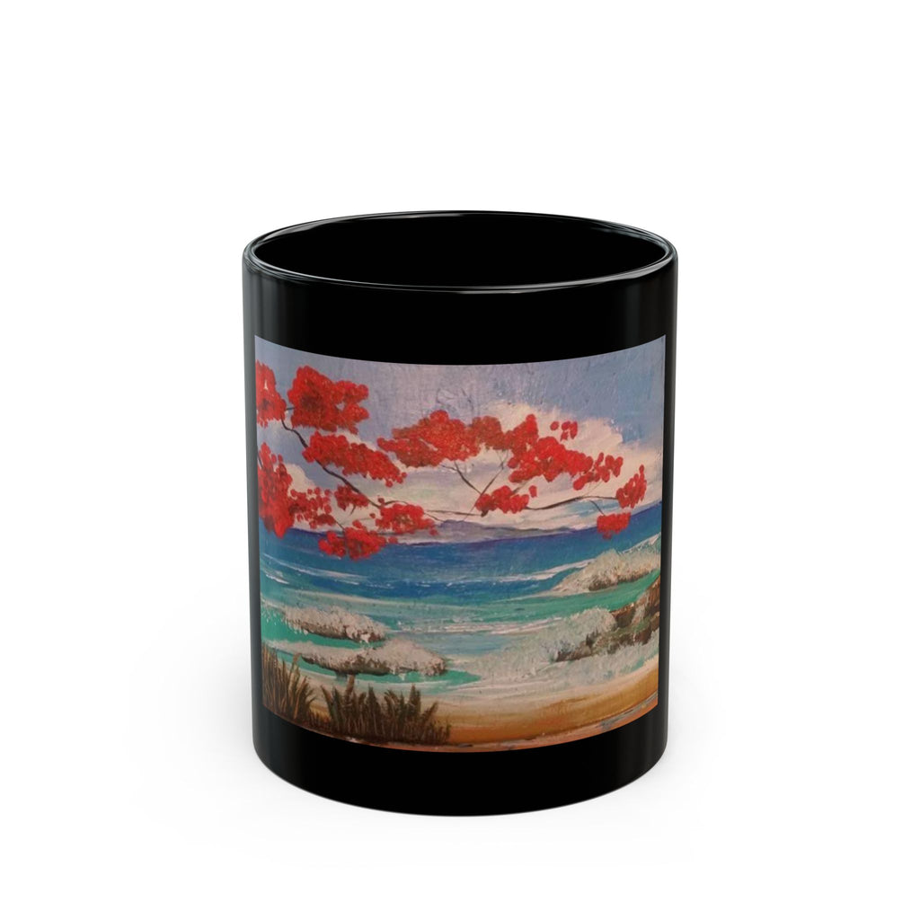 Beachscape Black Mug — Tropical Seascape Coffee Cup
