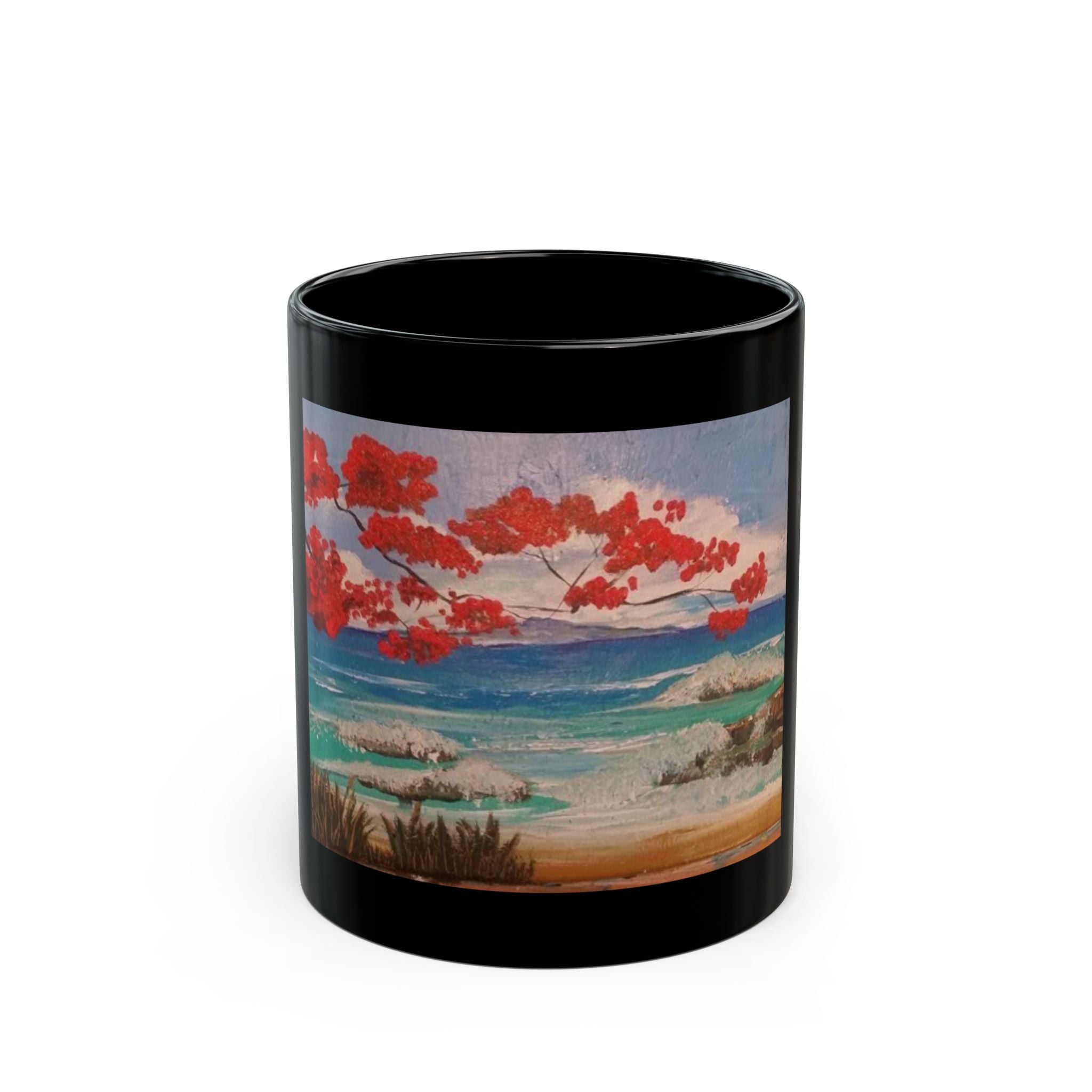 Beachscape Black Mug — Tropical Seascape Coffee Cup