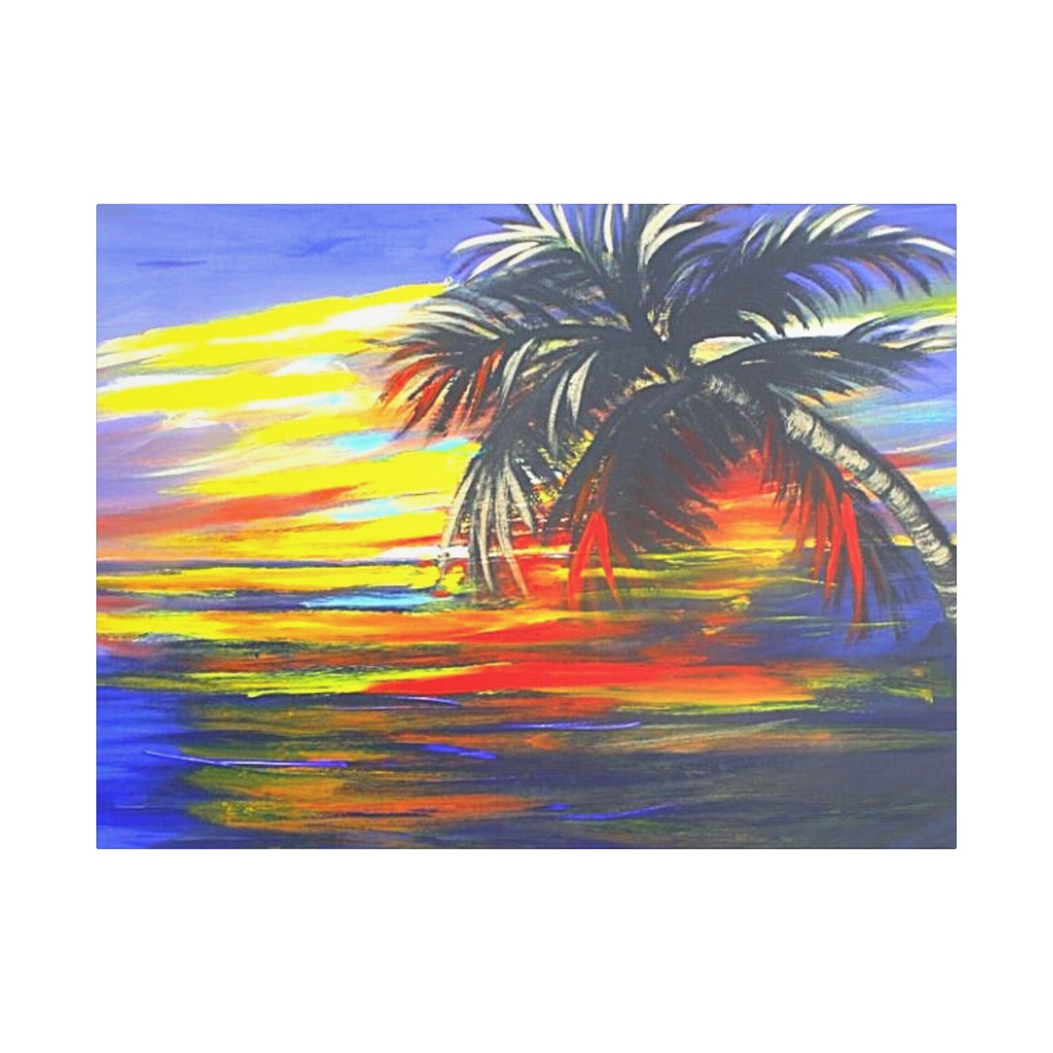 Tropical Sunset Palm Canvas Print — Vibrant Beach Landscape Wall Art