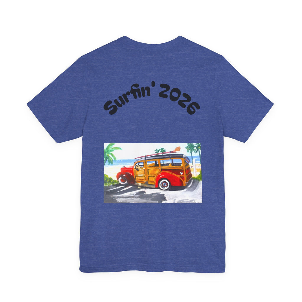 Surfin' 2026 Woody Station Wagon T-Shirt — Vintage Beach Surf Tee