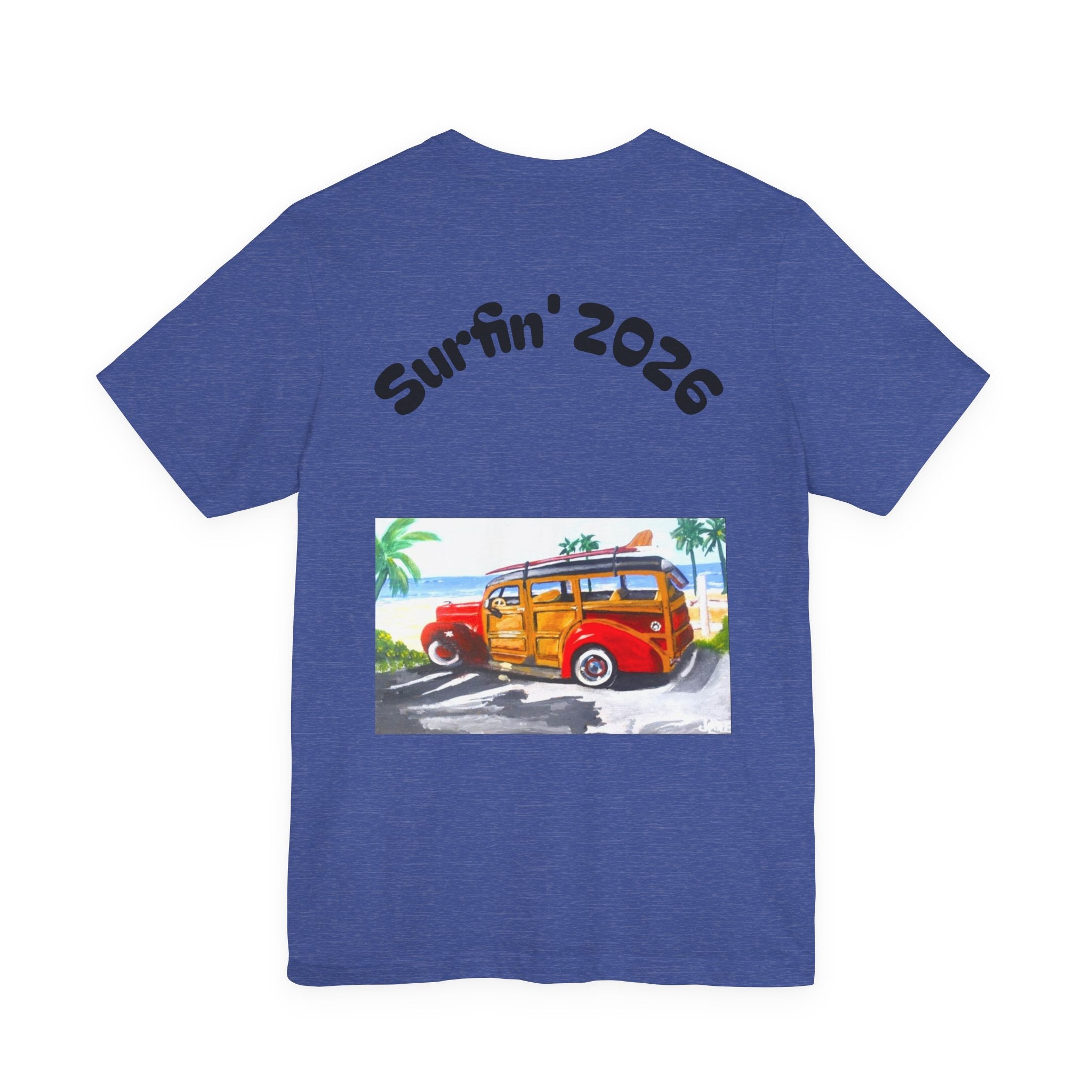 Surfin' 2026 Woody Station Wagon T-Shirt — Vintage Beach Surf Tee