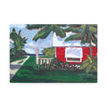 Beach Cottage Canvas Print — Tropical Palm House Wall Art (Stretched 1.5")