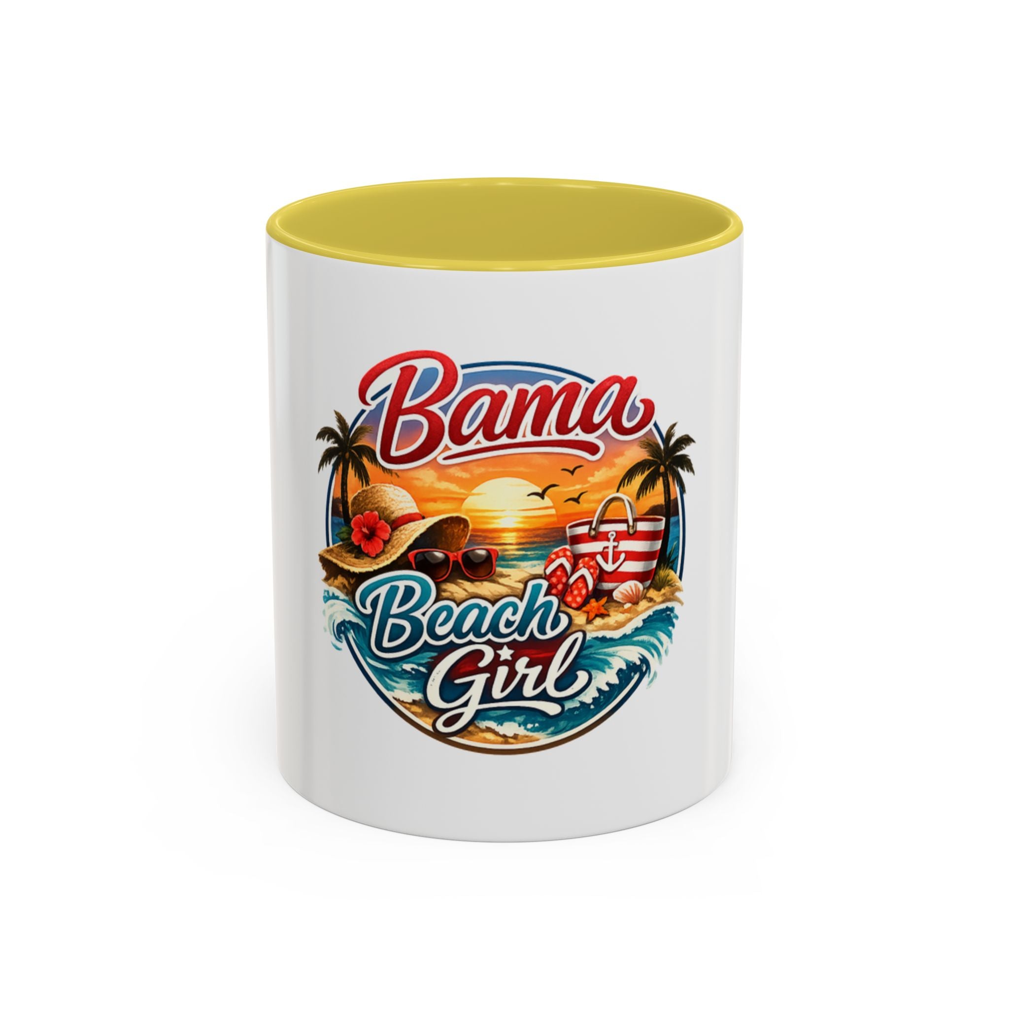 Bama Beach Girl Mug — Retro Tropical Sunset Coffee Cup (11oz & 15oz)