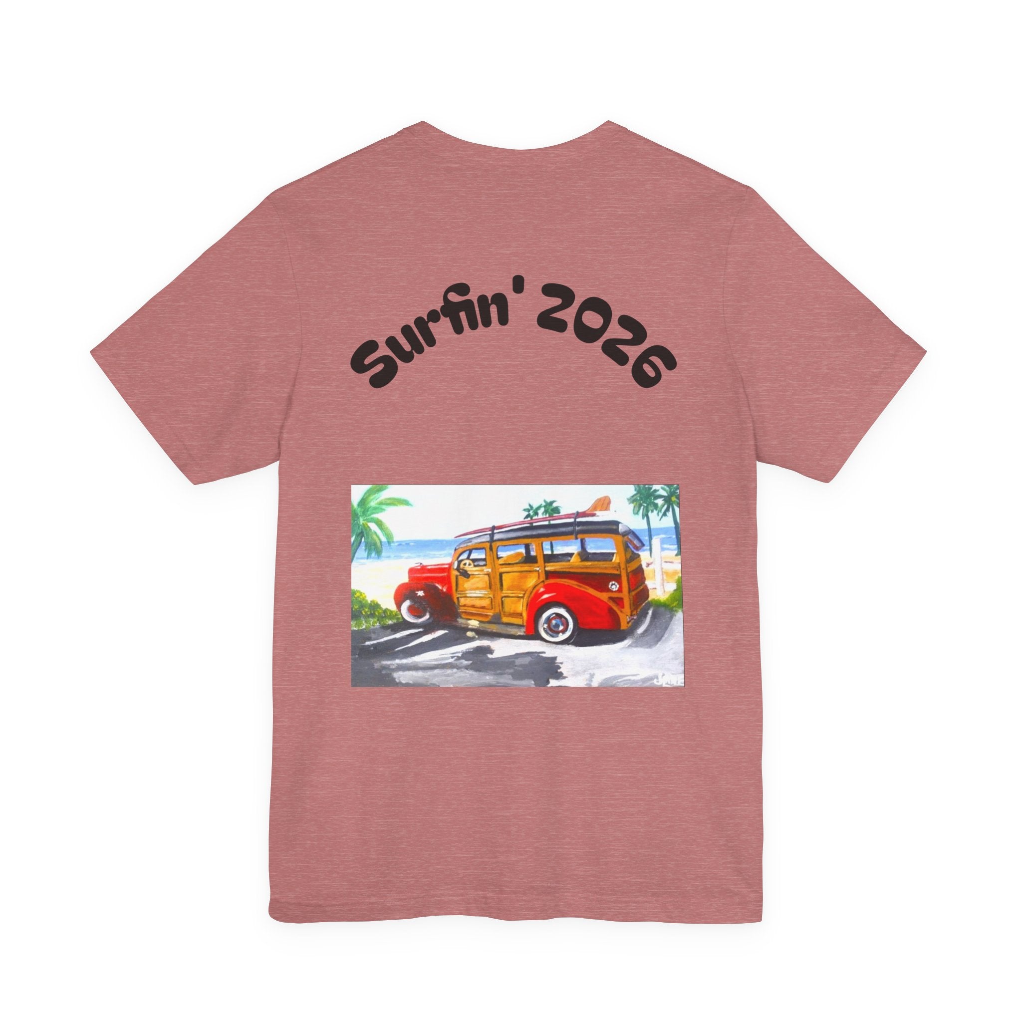 Surfin' 2026 Woody Station Wagon T-Shirt — Vintage Beach Surf Tee
