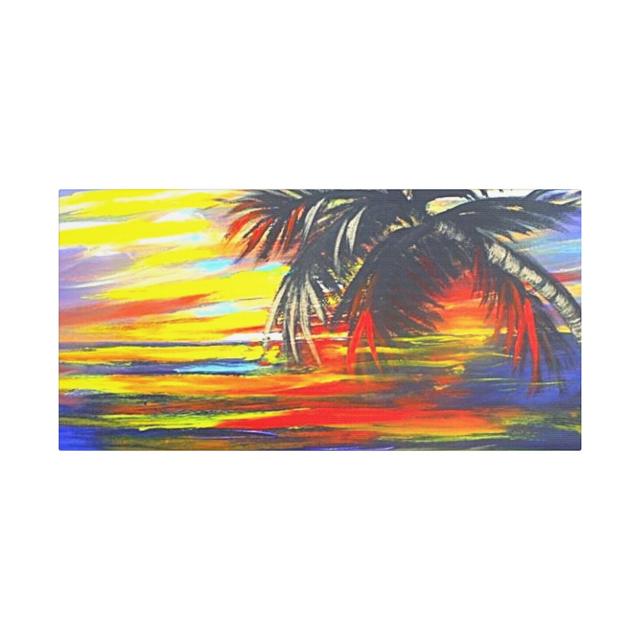 Tropical Sunset Palm Canvas Print — Vibrant Beach Landscape Wall Art