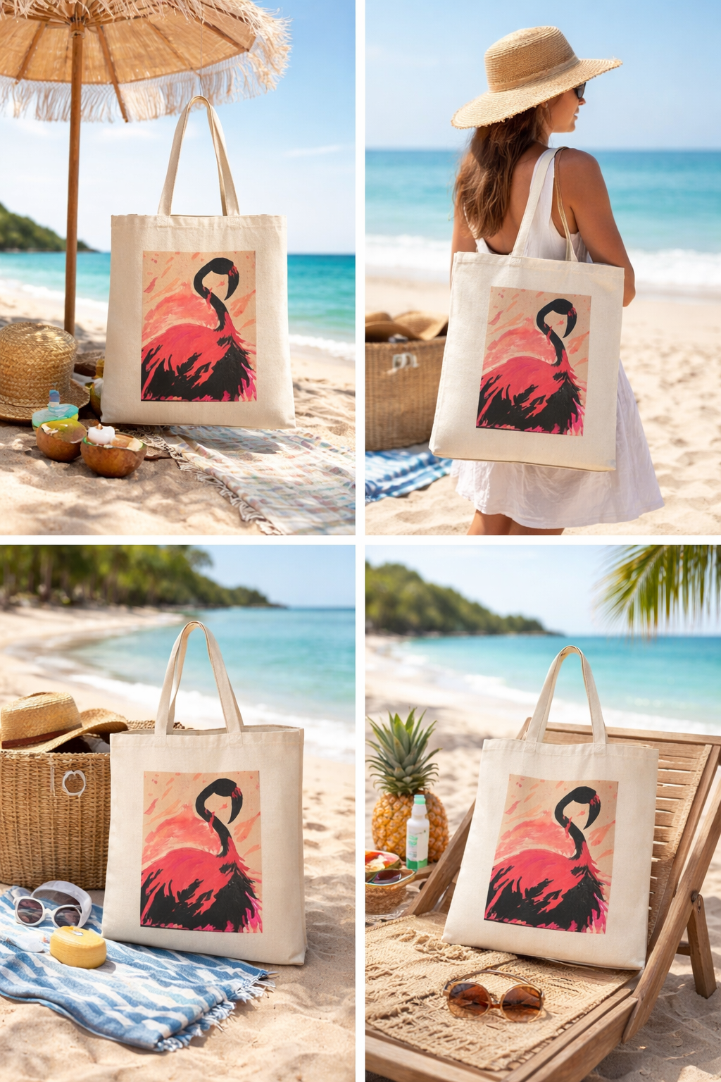 Flamingo Art Tote Bag – Vibrant Pink Sunset Canvas Tote