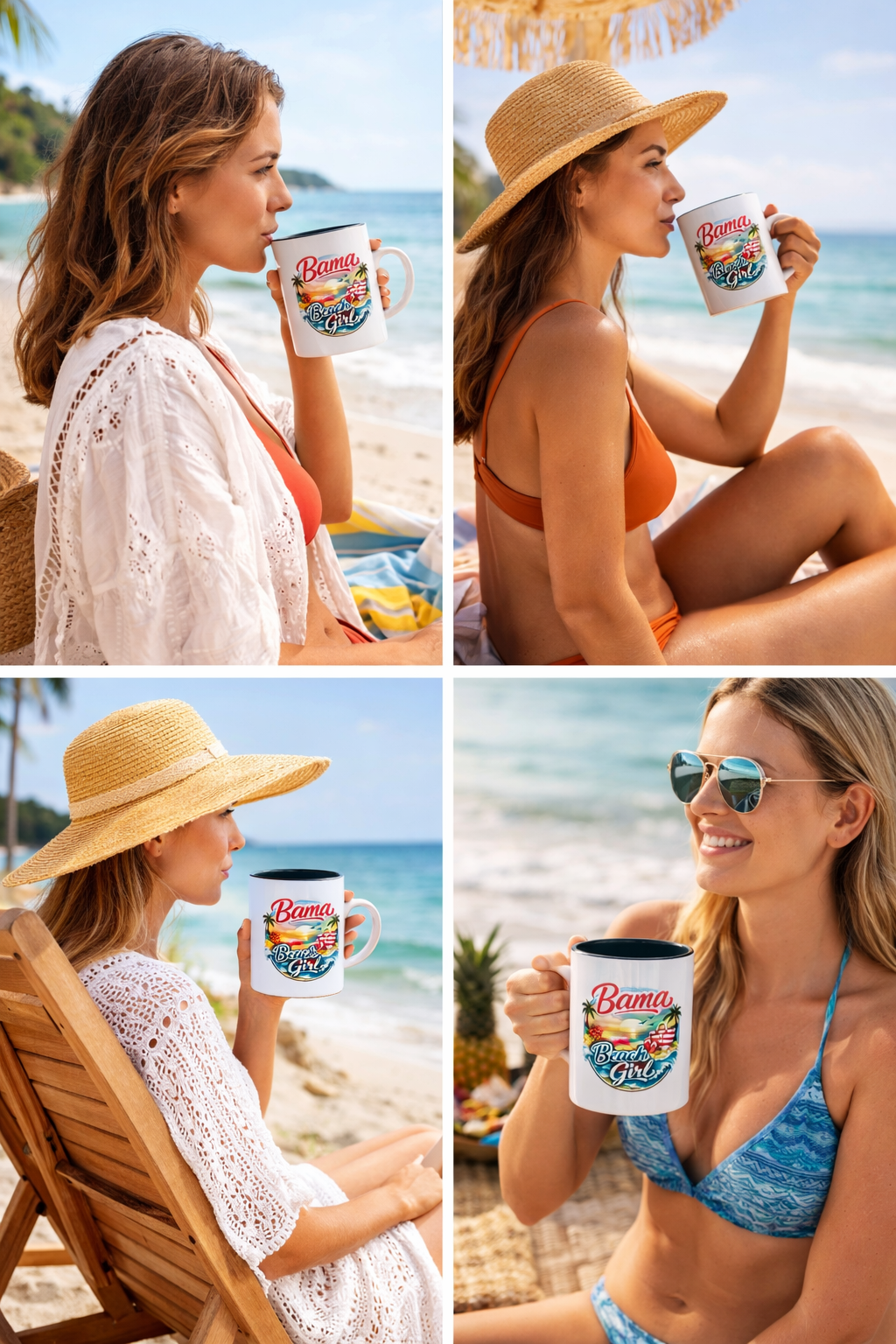 Bama Beach Girl Mug — Retro Tropical Sunset Coffee Cup (11oz & 15oz)