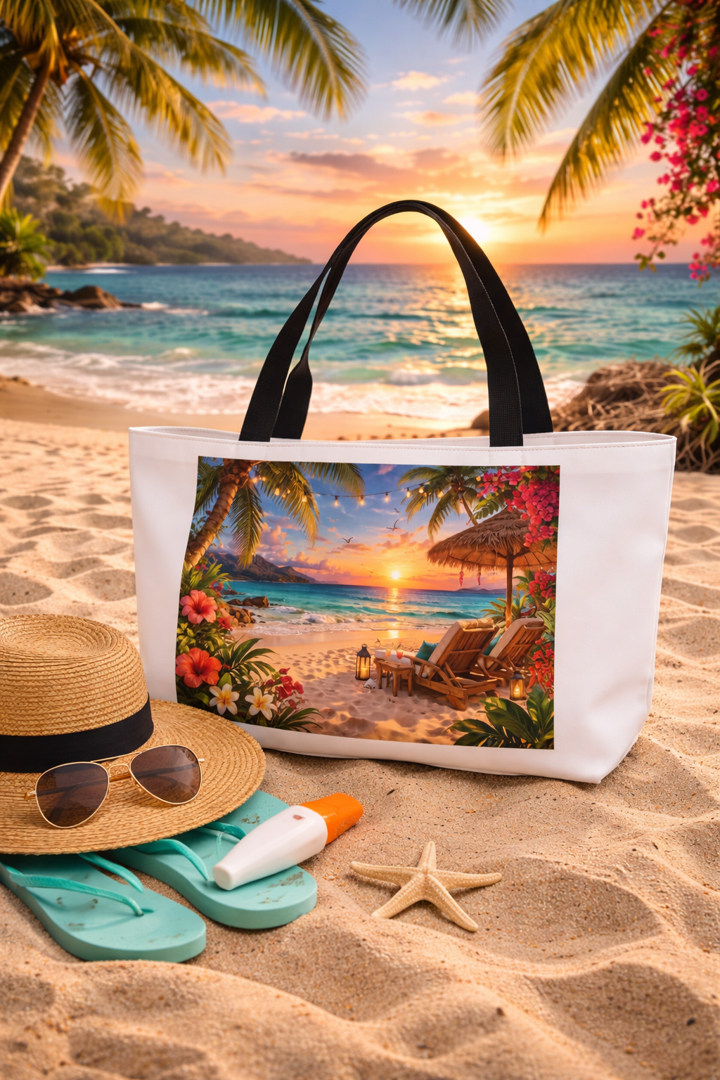Weekender Tote Bag - Tropical Sunset Beach Carryall | 'Bama Beach Girl' Vacation Tote