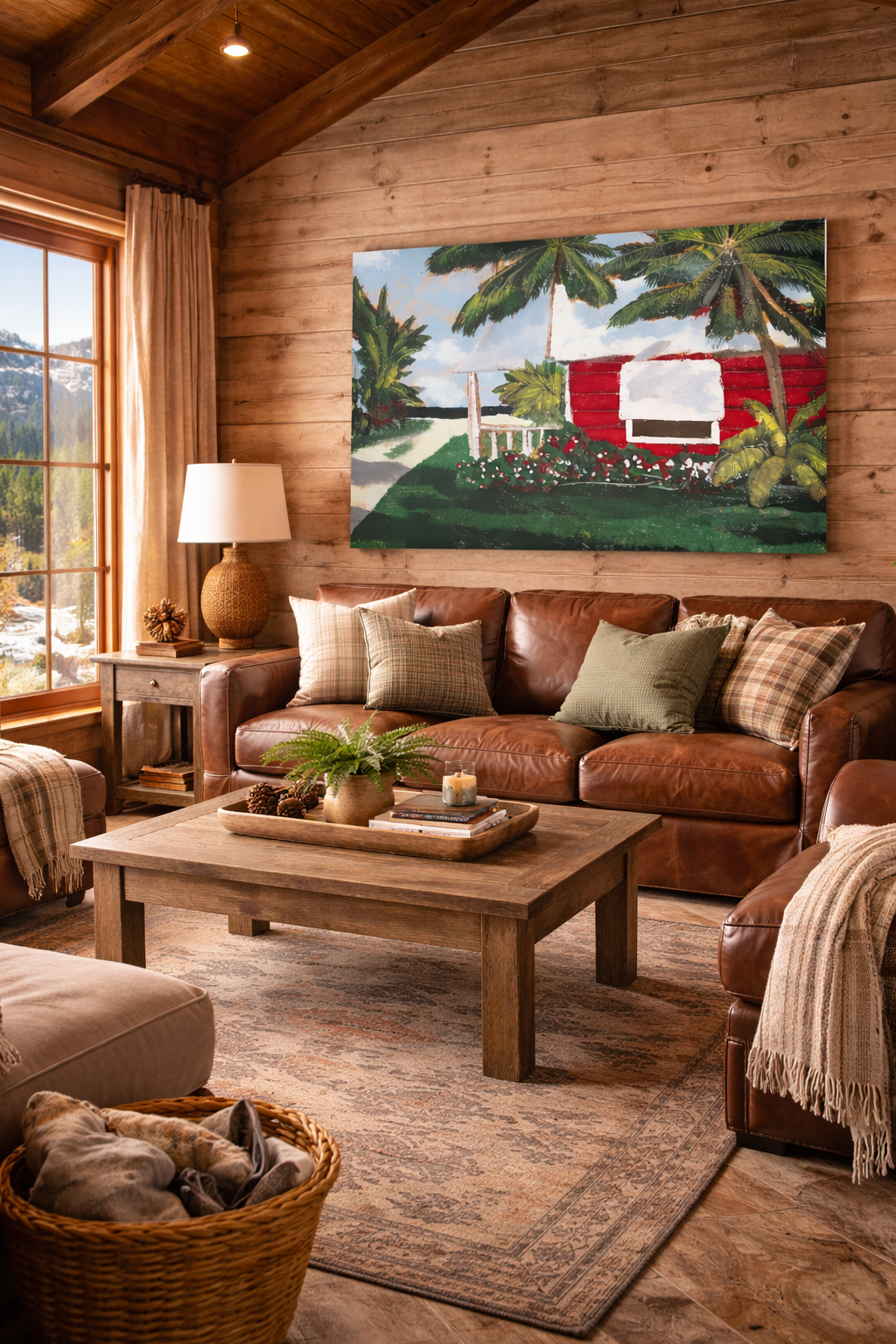 Beach Cottage Canvas Print — Tropical Palm House Wall Art (Stretched 1.5")