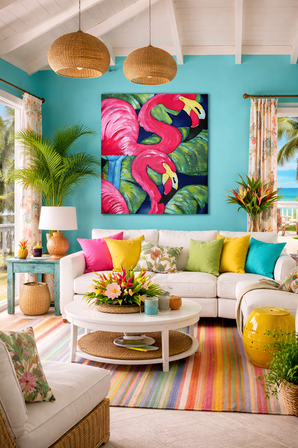 Flamingo Tropical Canvas Print — Stretched 1.5" Wall Art