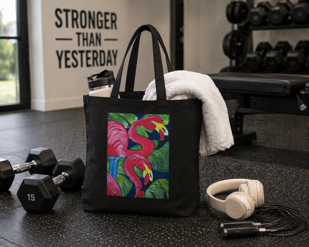 Flamingo Duo Cotton Tote Bag — Tropical Art Canvas Shopper