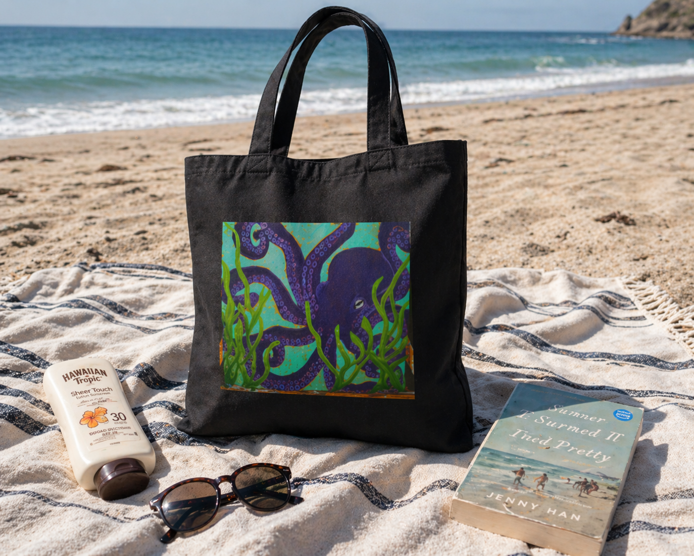 Octopus Canvas Tote Bag — Colorful Underwater Sea Life Art Tote