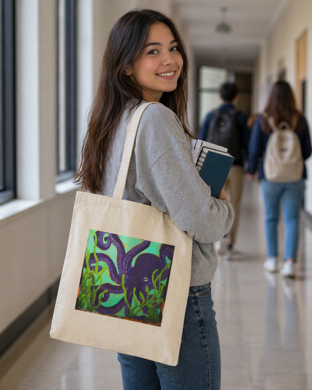 Octopus Canvas Tote Bag — Colorful Underwater Sea Life Art Tote