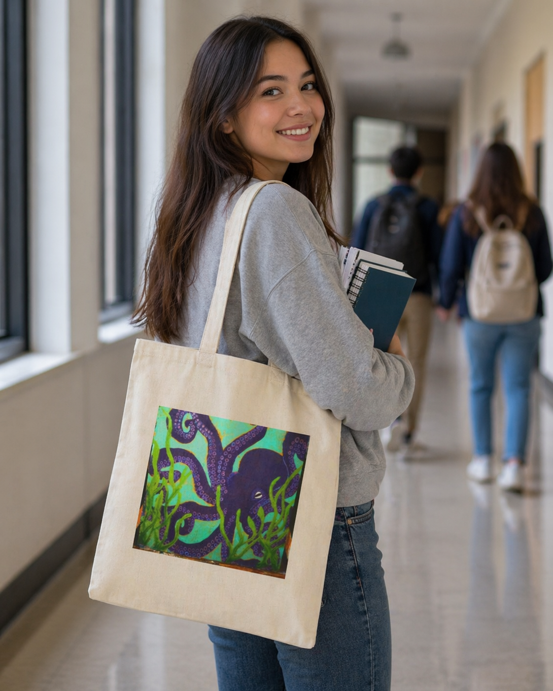 Octopus Canvas Tote Bag — Colorful Underwater Sea Life Art Tote