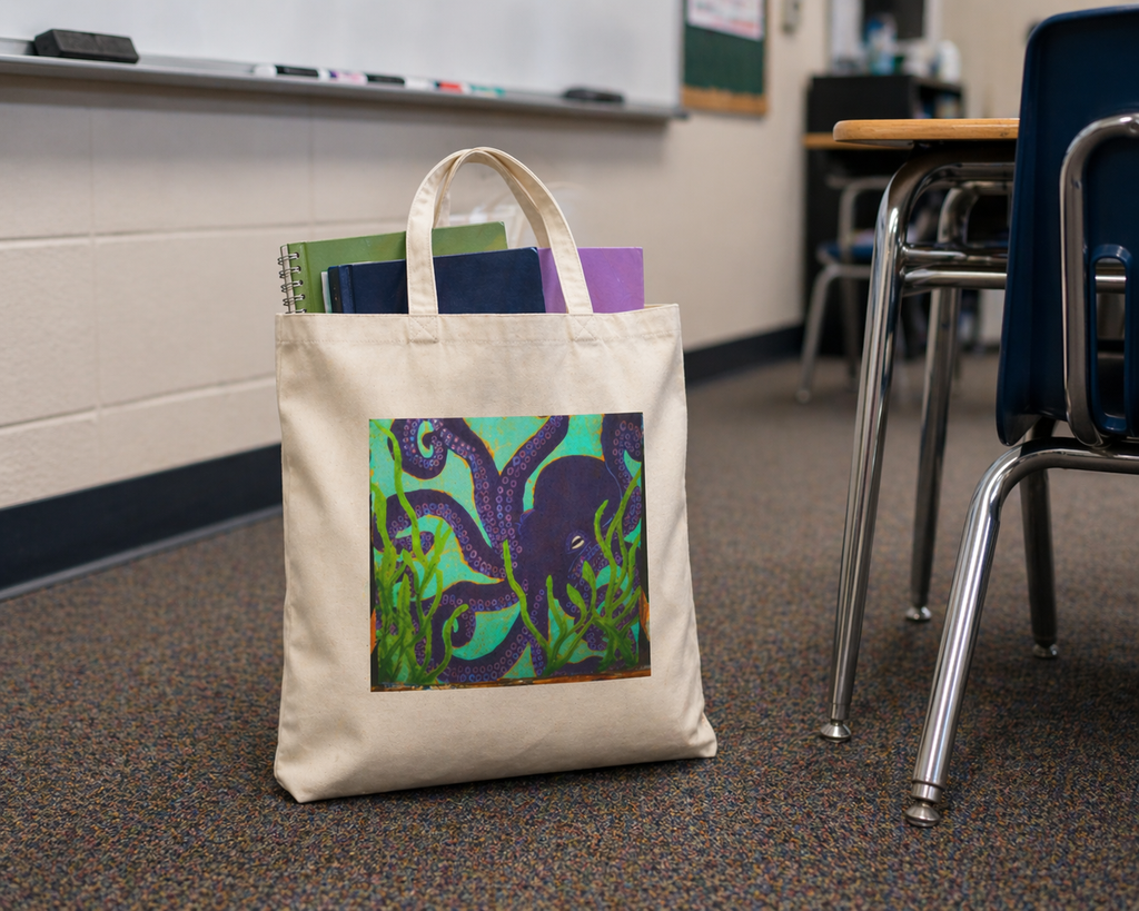 Octopus Canvas Tote Bag — Colorful Underwater Sea Life Art Tote