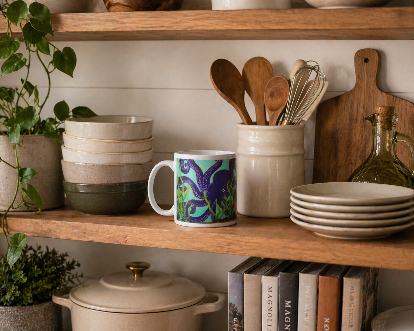 Octopus Ocean Ceramic Mug — Colorful Underwater Octopus Coffee Cup (11oz/15oz)