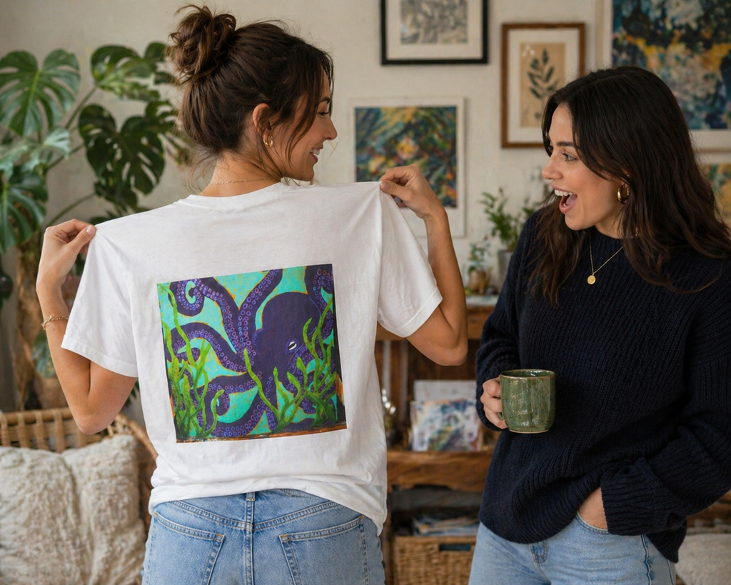 Octopus Art T-Shirt — Vibrant Purple Sea Creature Graphic Tee