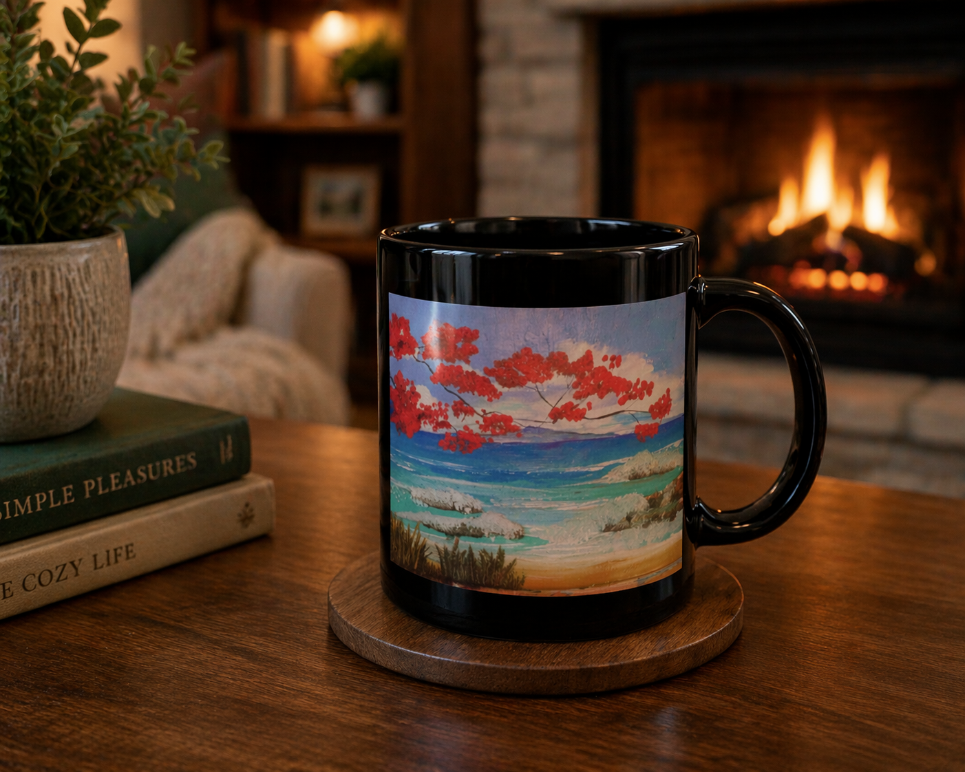 Beachscape Black Mug — Tropical Seascape Coffee Cup