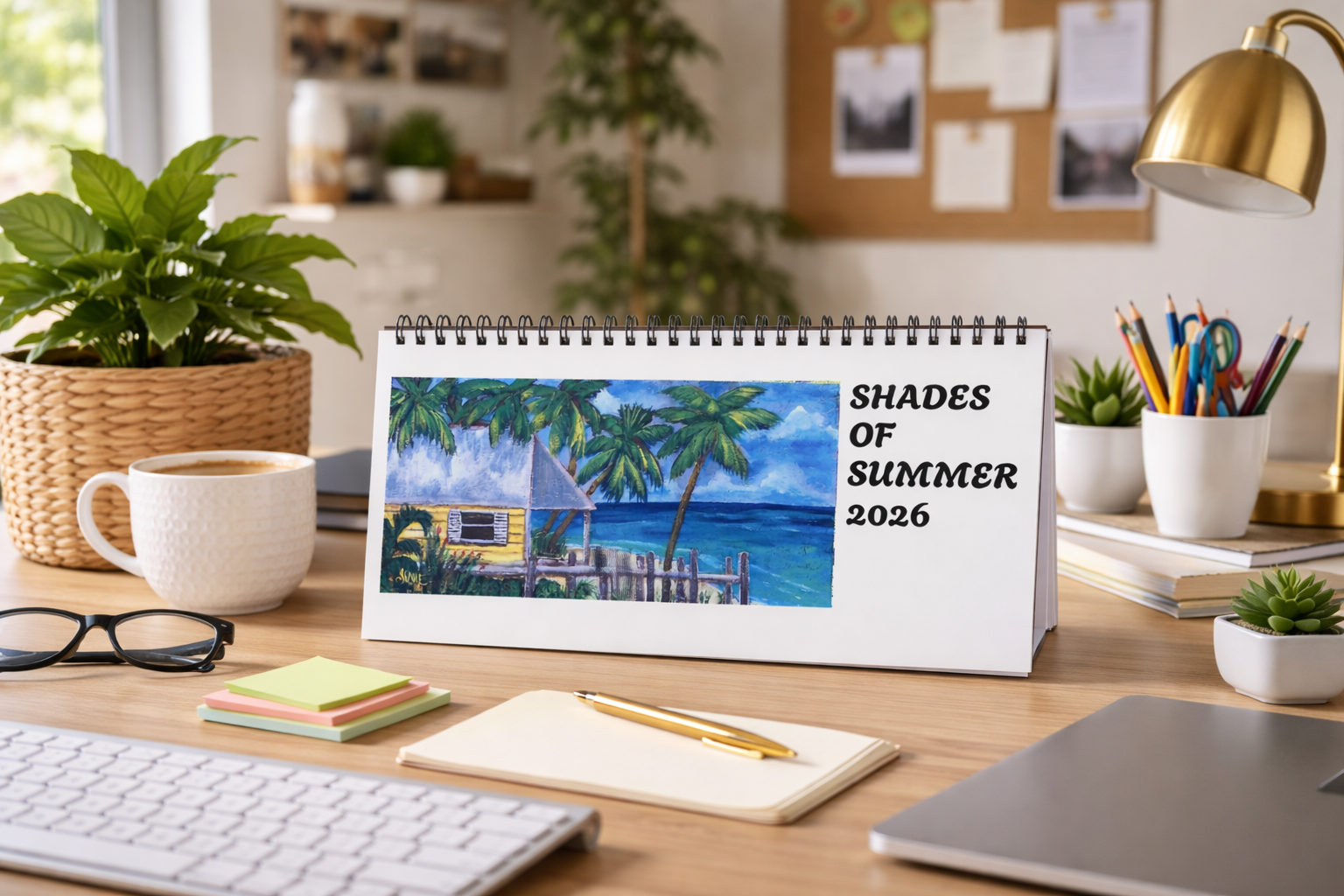2026 Desktop Calendar - Grid Monthly Desk Calendar with Tropical Art