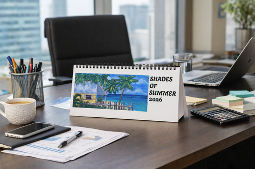 2026 Desktop Calendar - Grid Monthly Desk Calendar with Tropical Art