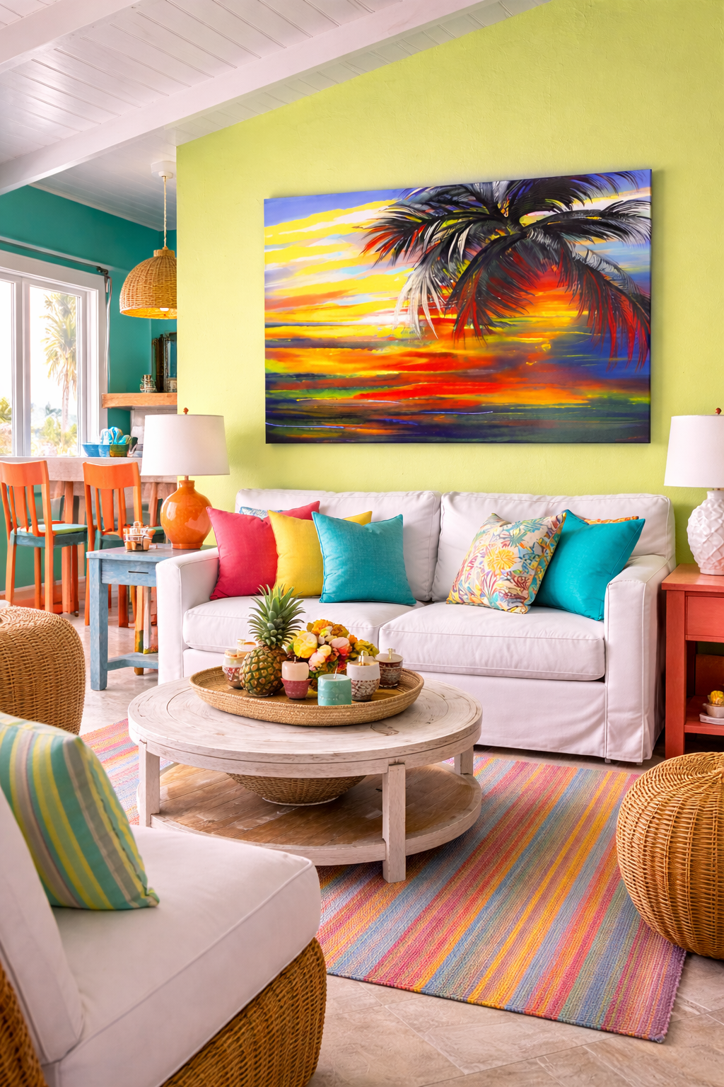 Tropical Sunset Palm Canvas Print — Vibrant Beach Landscape Wall Art