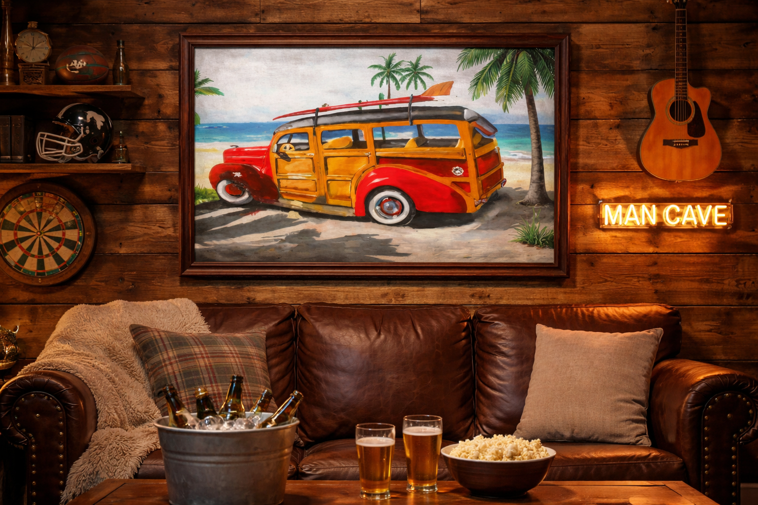 Vintage Surf Woody Canvas Print — Stretched 1.5" Beach Wall Art