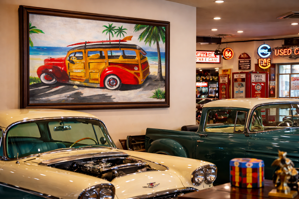 Vintage Surf Woody Canvas Print — Stretched 1.5" Beach Wall Art