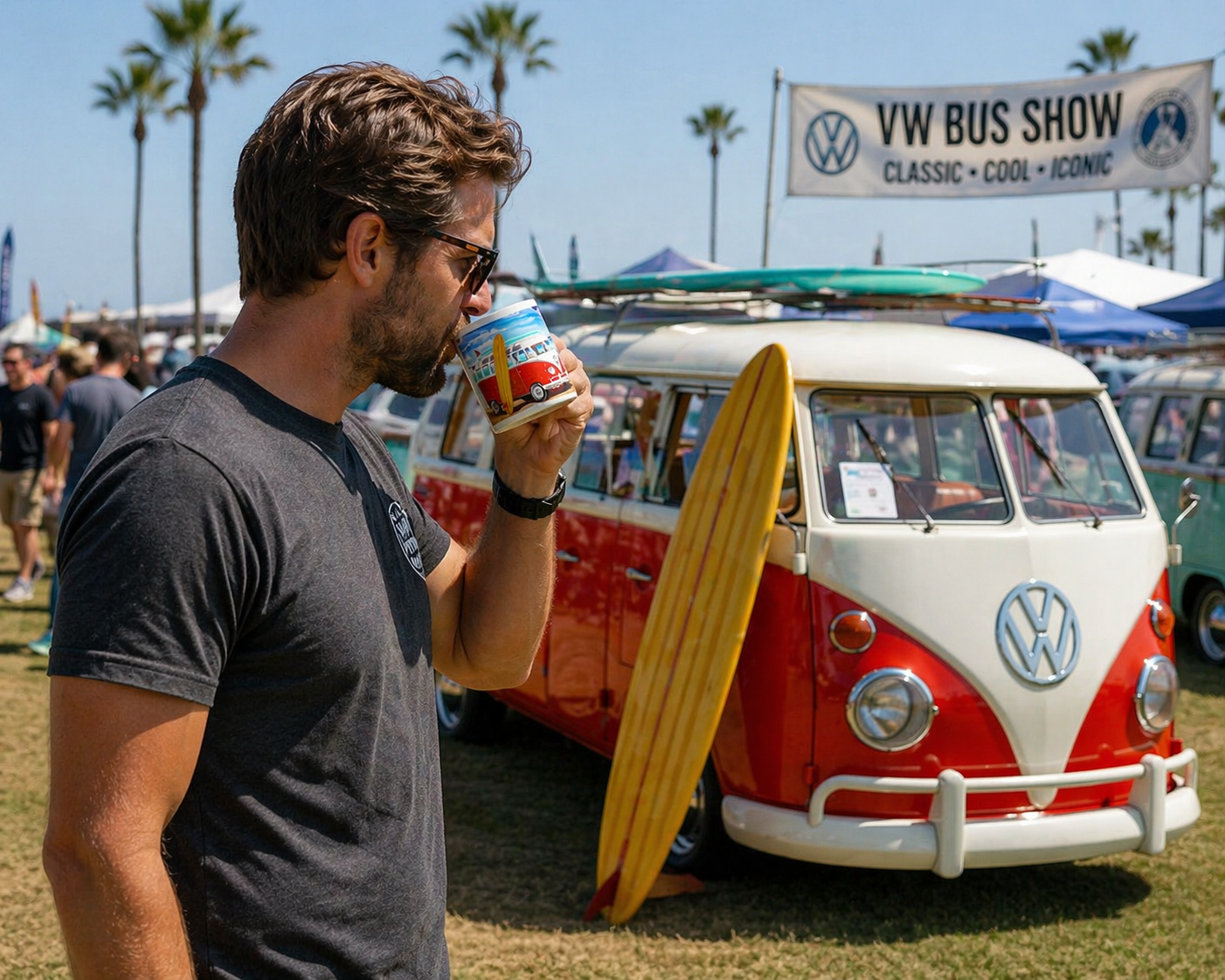 Surf Van Ceramic Mug – Vintage VW Bus with Surfboard Coffee Cup (11oz/15oz)